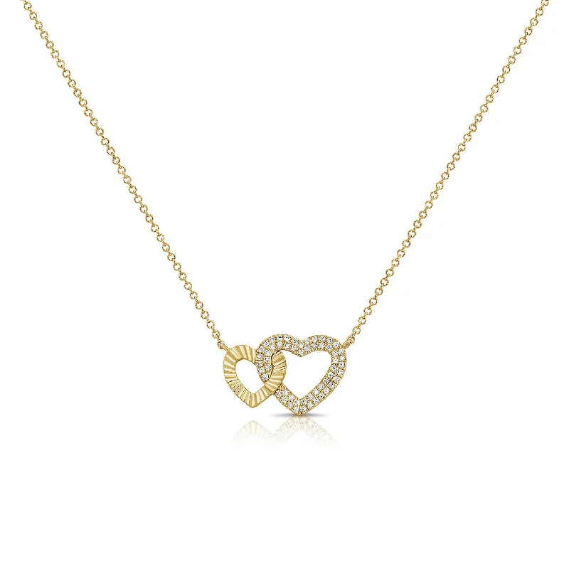 women's necklace pearl -14K Gold Double Heart Pendant Necklace with Diamonds