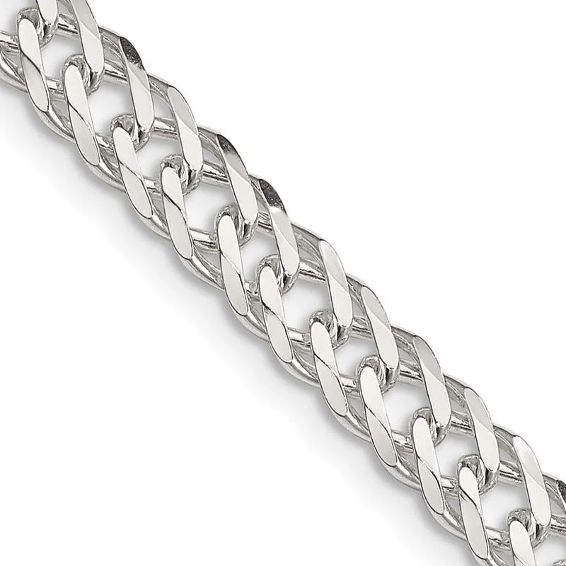 women's necklace simple elegance -Sterling Silver 5.25mm 6 Side D/C Flat Double Curb Chain Necklace