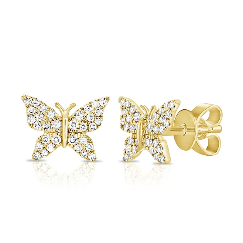 women's earrings infinity symbol -14K Yellow Gold Diamond Pave Butterfly Stud Earrings