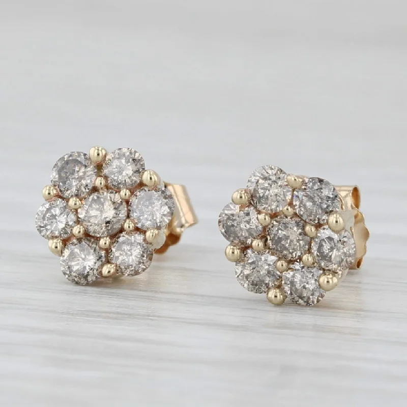 women's earrings for mother -0.90ctw Diamond Flower Cluster Stud Earrings 10k Yellow Gold