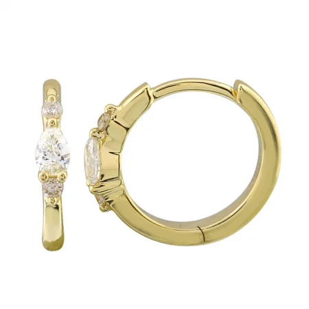 women's earrings luxury diamond -14k Yellow Gold Round & Pear Shape Diamond Huggie Earrings