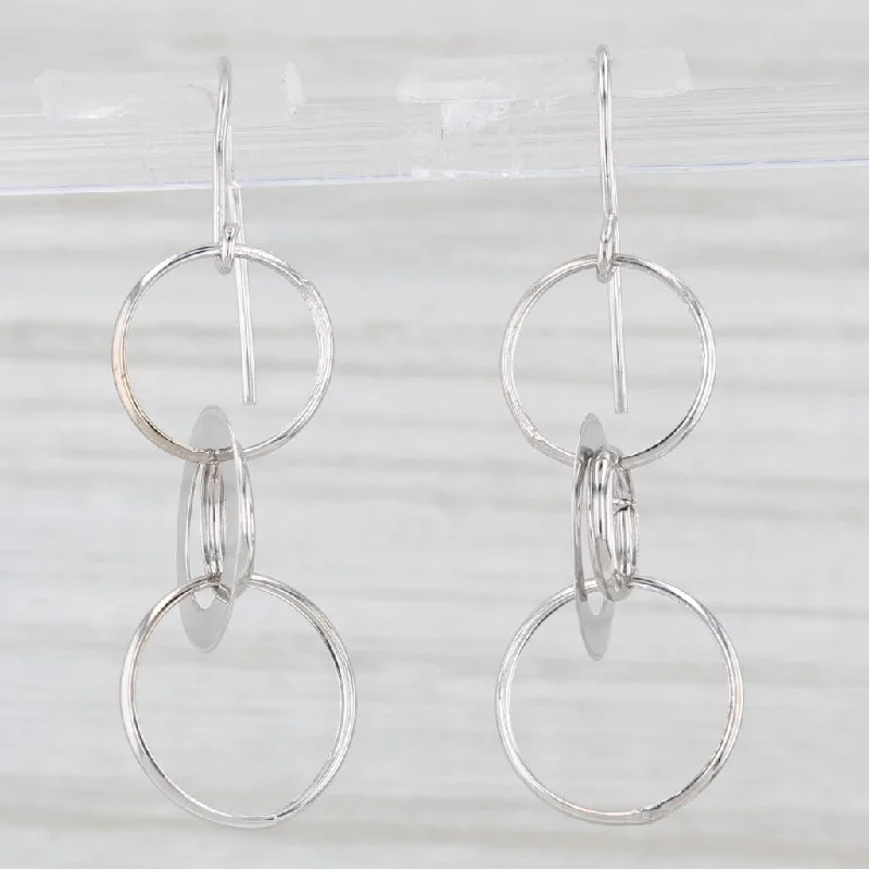 women's earrings silver -Linked Circles Dangle Earrings 14k White Gold Hook Posts