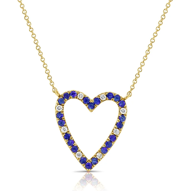 women's necklace heart shape -Sapphire & Diamonds Heart Necklace made in 14K Gold