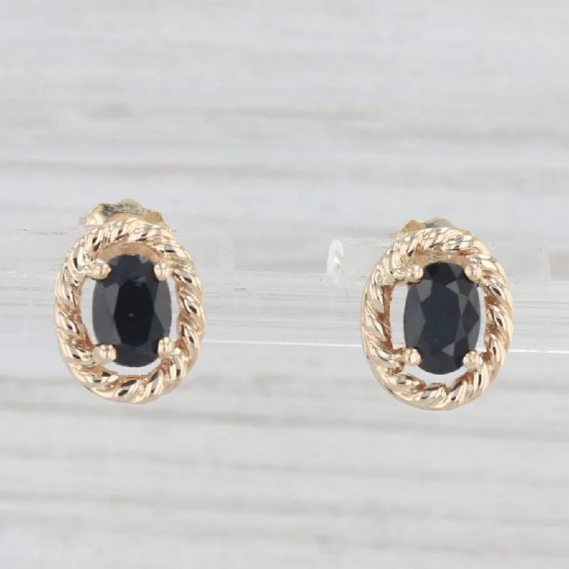 women's earrings best seller -1ctw Blue Sapphire Stud Earrings 10k Yellow Gold Oval Solitaires