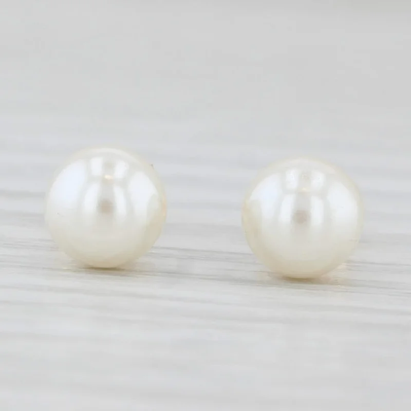 women's earrings celestial moon -Cultured Pearl Bead Solitaire Stud Earrings 14k Yellow Gold