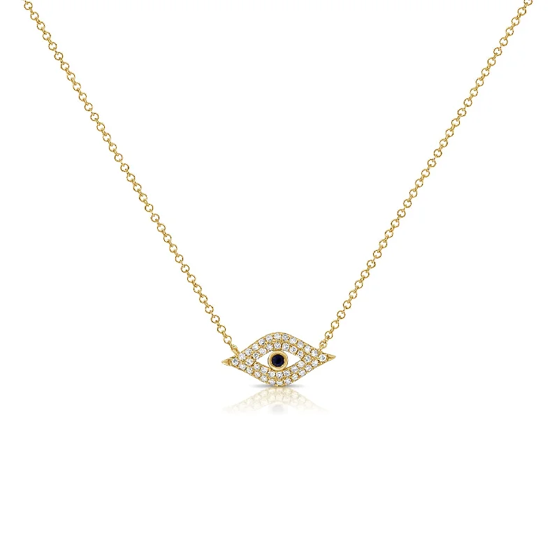 women's necklace silver -14K Gold Diamond Evil Eye Necklace with Sapphire Center