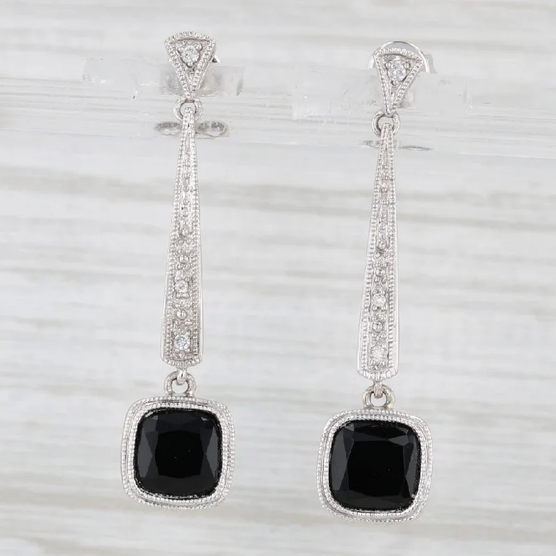 women's earrings asymmetrical -2.35ctw Onyx Diamond Journey Dangle Earrings 10k White Gold Drops