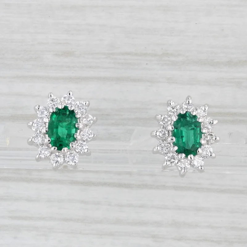 women's earrings simple design -1.50ctw Emerald Diamond Halo Stud Earrings 14k White Gold