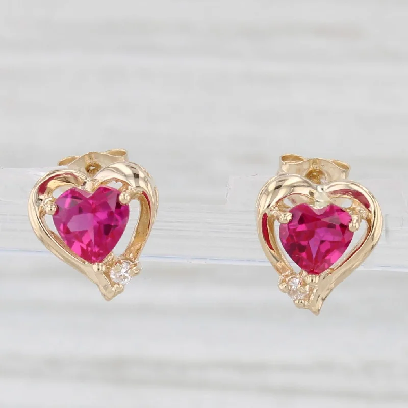 women's earrings twisted hoop -1.23ctw Lab Created Ruby Cubic Zirconia Heart Stud Earrings 10k Yellow Gold