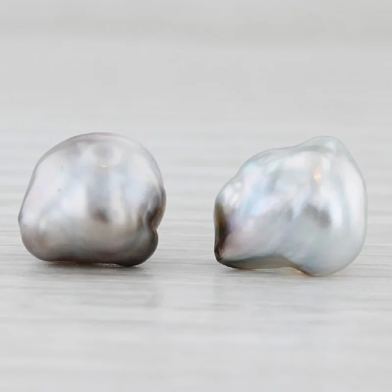 women's earrings asymmetrical -Baroque Gray Black Cultured Pearl Stud Earrings 14k Yellow Gold