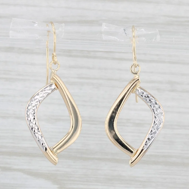 women's earrings gold -2-Toned Dangle Earrings 14k Yellow White Gold Hook Posts Drops