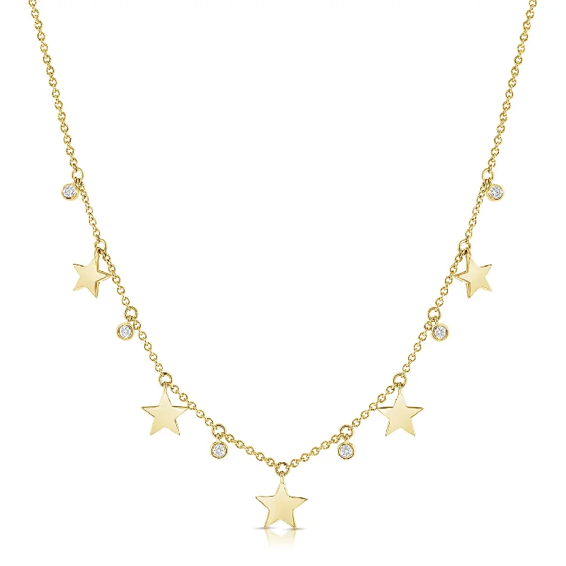 women's necklace moon phases -Diamond Star Station Necklace made in 14K Gold