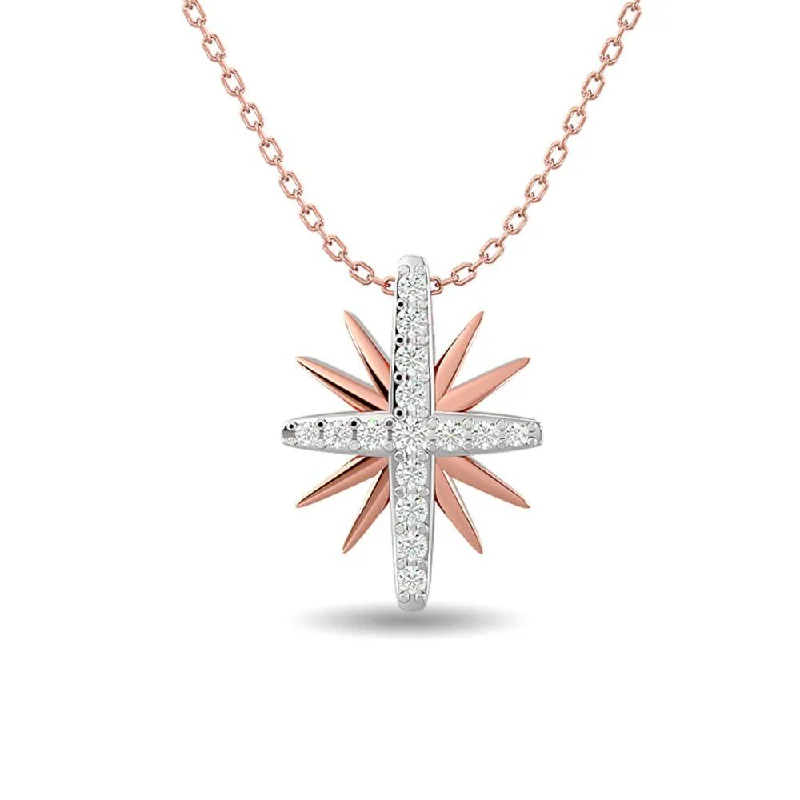 women's necklace with pendant -Diamond 1/8 ct tw Sun Necklace in 10K Rose Gold