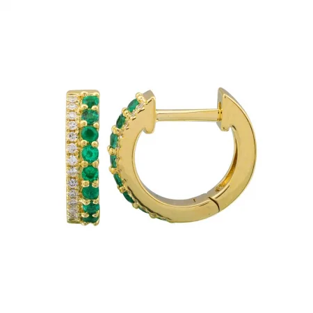 women's earrings sun and moon -Yellow 14K Diamond Emerald Double Row Huggie Earrings