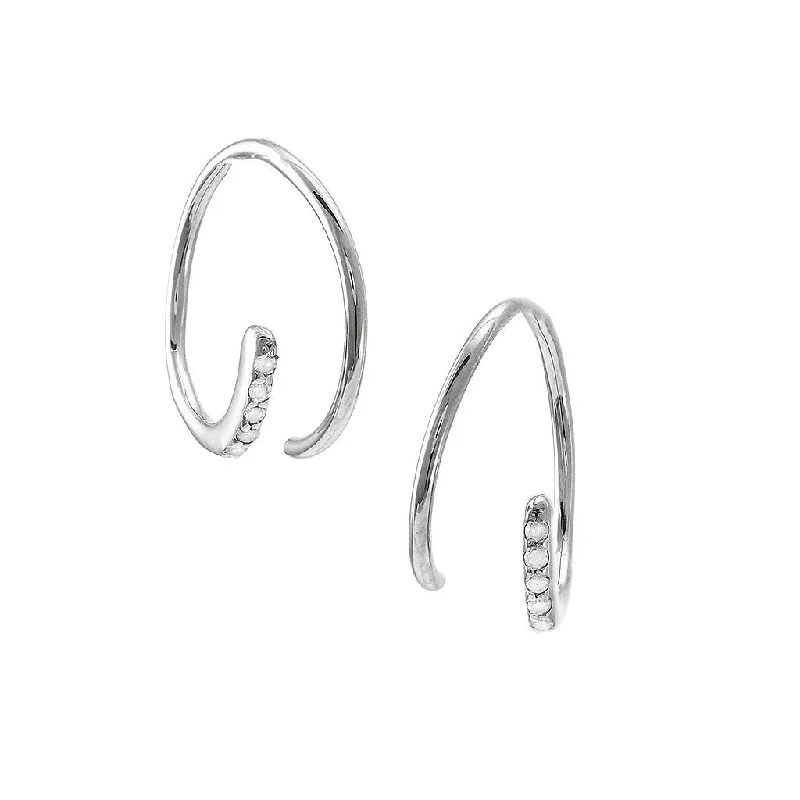 women's earrings high fashion -14K White Gold Diamond Threader Hoop Earrings