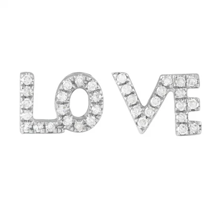 women's earrings stud -14K White Gold Diamond LOVE Earrings