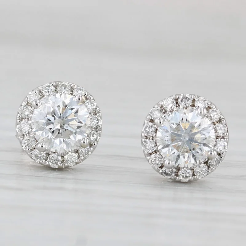 women's earrings floral pattern -1.26ctw Round Diamond Halo Stud Earrings 14k White Gold