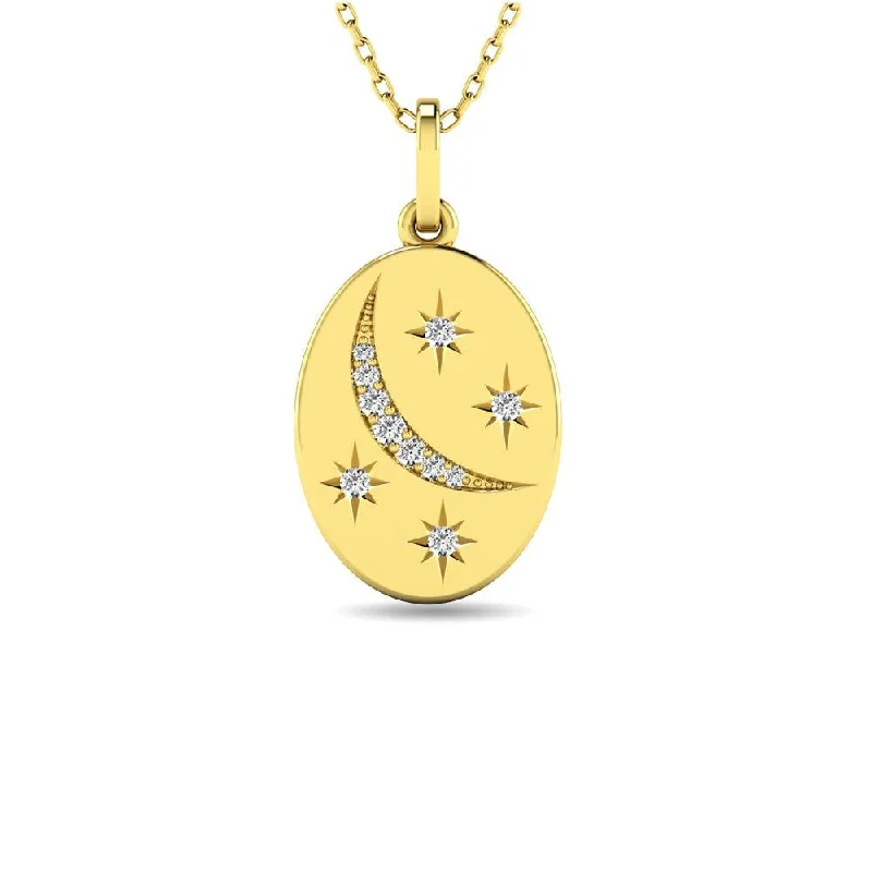 women's necklace celestial stars -Diamond 1/20 ct tw Oval Disc Necklace in 10K Yellow Gold