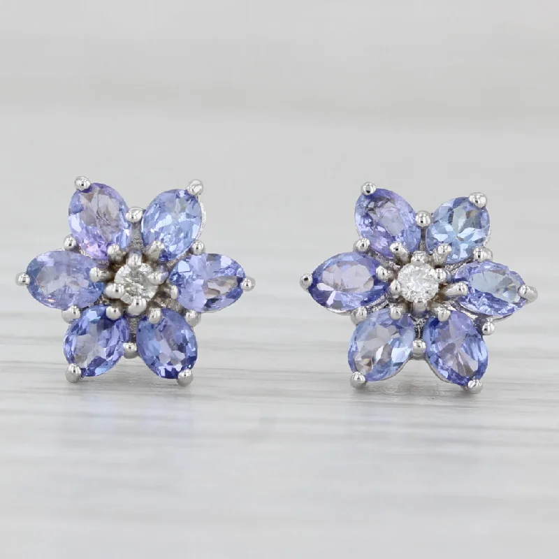 women's earrings for wedding -2.46ctw Tanzanite Flower Stud Earrings 14k White Gold