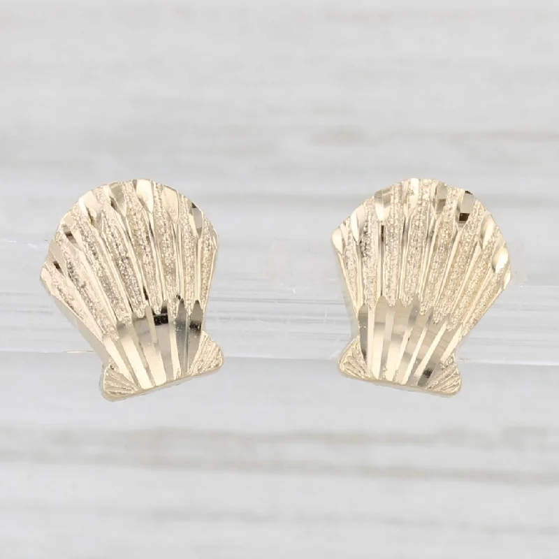 women's earrings gold -Shell Stud Earrings 14k Yellow Gold Nautical Seashell Studs