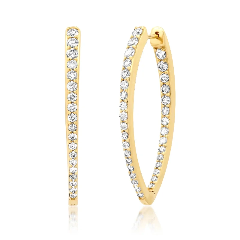 women's earrings with gemstone -IMPRESSIVE DIAMOND V BOTTOM HOOPS, 14kt GOLD