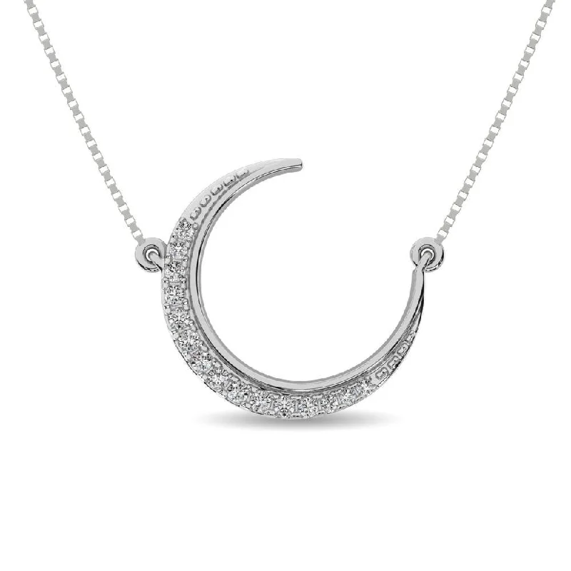 women's necklace tiny pendant -Diamond 1/10 ct tw Round Cut Moon Necklace in 14K White Gold