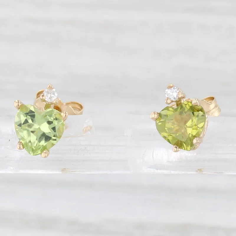 women's earrings large hoop -1.03ctw Peridot Heart Diamond Stud Earrings 14k Yellow Gold