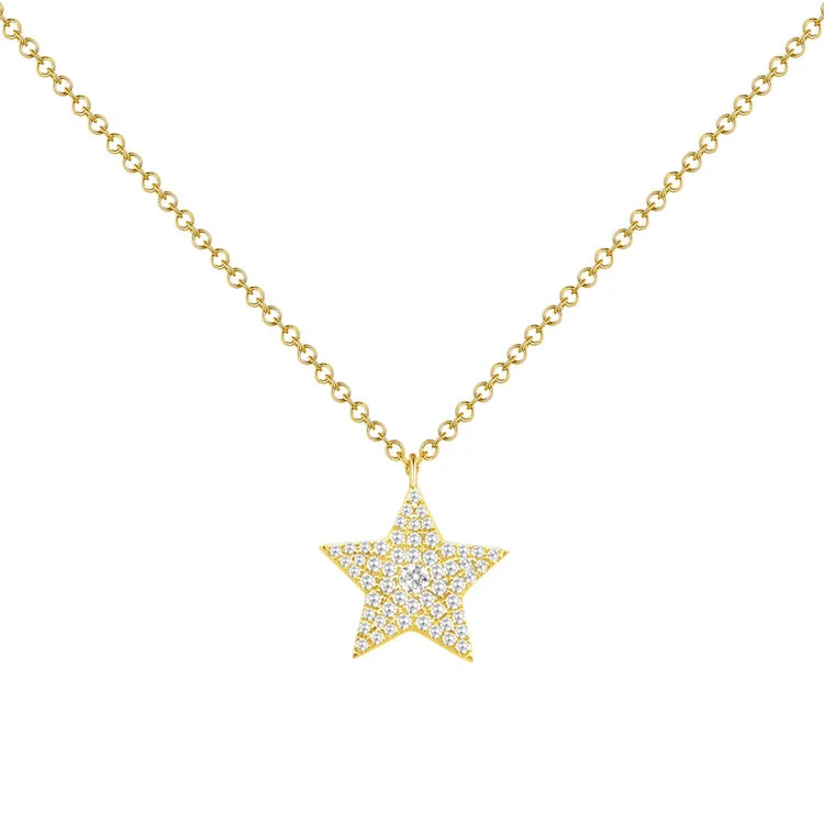 women's necklace with opal -14K Gold Star Necklace with Diamonds