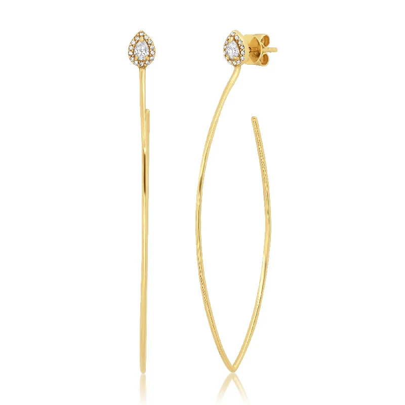 women's earrings vintage -LARGE DIAMOND POWER WIRE EARRINGS, GOLD