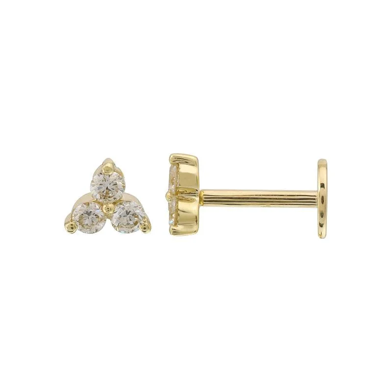 women's earrings colorful accents -14k Yellow Gold Diamond Trio Flat Back Earrings