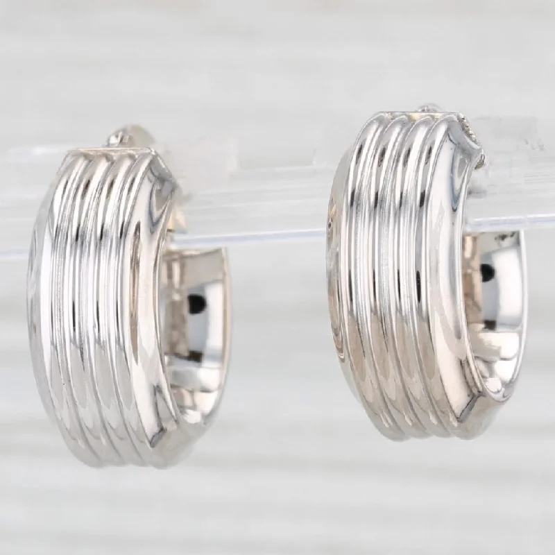 women's earrings for formal events -Small Hoop Huggie Earrings 18k White Gold Snap Top Round Hoops Milor Italy