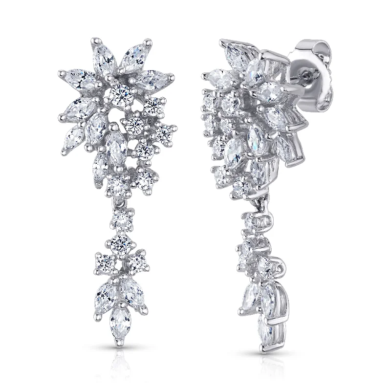 women's earrings cubic zirconia stud -CZ CLUSTER FANCY EARRINGS, SILVER