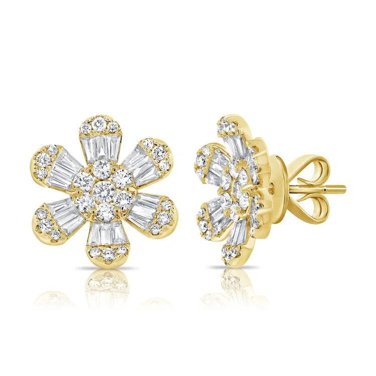 women's earrings vintage inspired -14K Yellow Gold Extra Large Flower Earrings