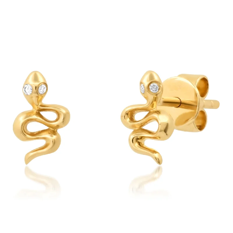 women's earrings heart shape -BABY SNAKE DIAMOND STUDS, 14kt GOLD