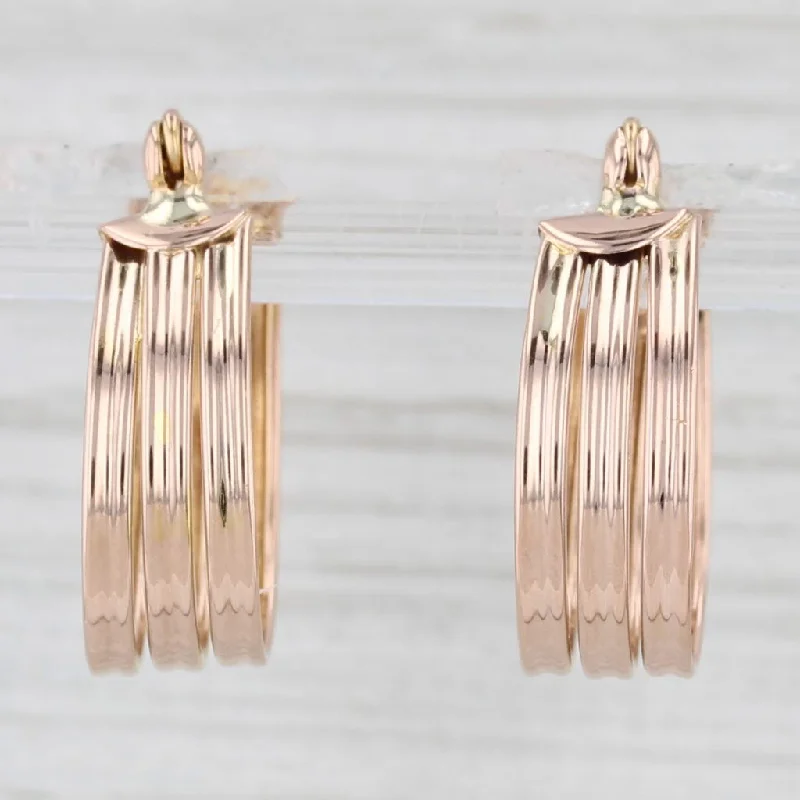 women's earrings with birthstone -Three Hoop Earrings 14k Rose Gold Snap Top Round Hoops