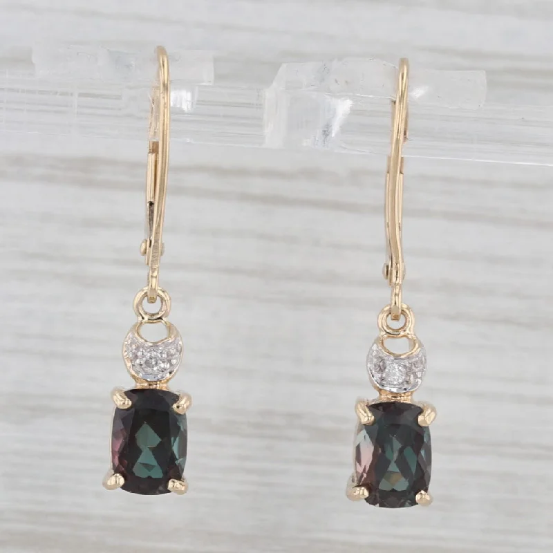 women's earrings elegant touch -2.53ctw Lab Created Alexandrite Diamond Dangle Earrings 14k Yellow Gold