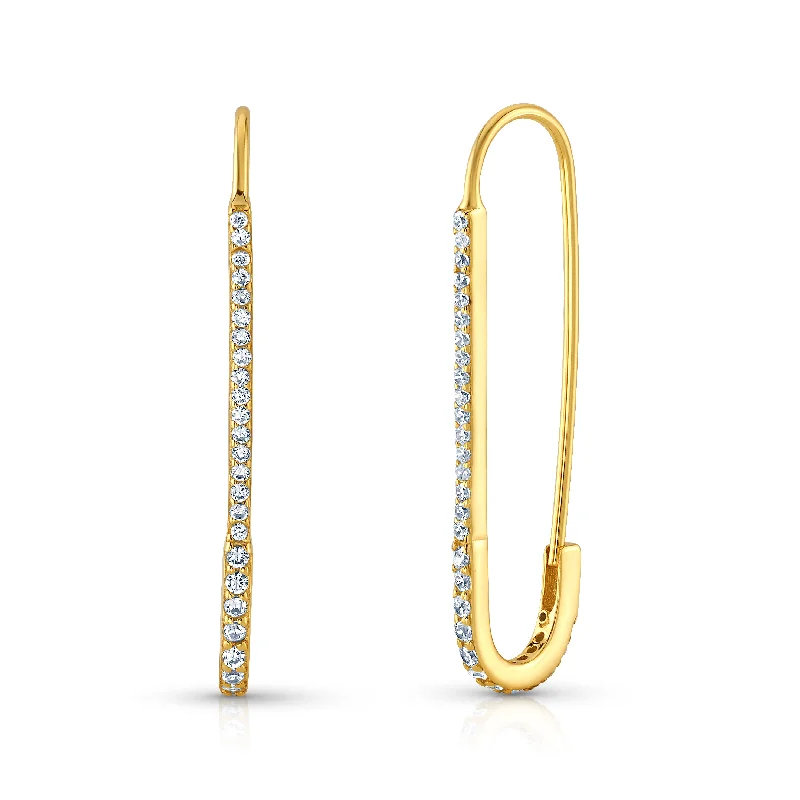 women's earrings with beads -LONG CZ PAPERCLIP EARRINGS, GOLD