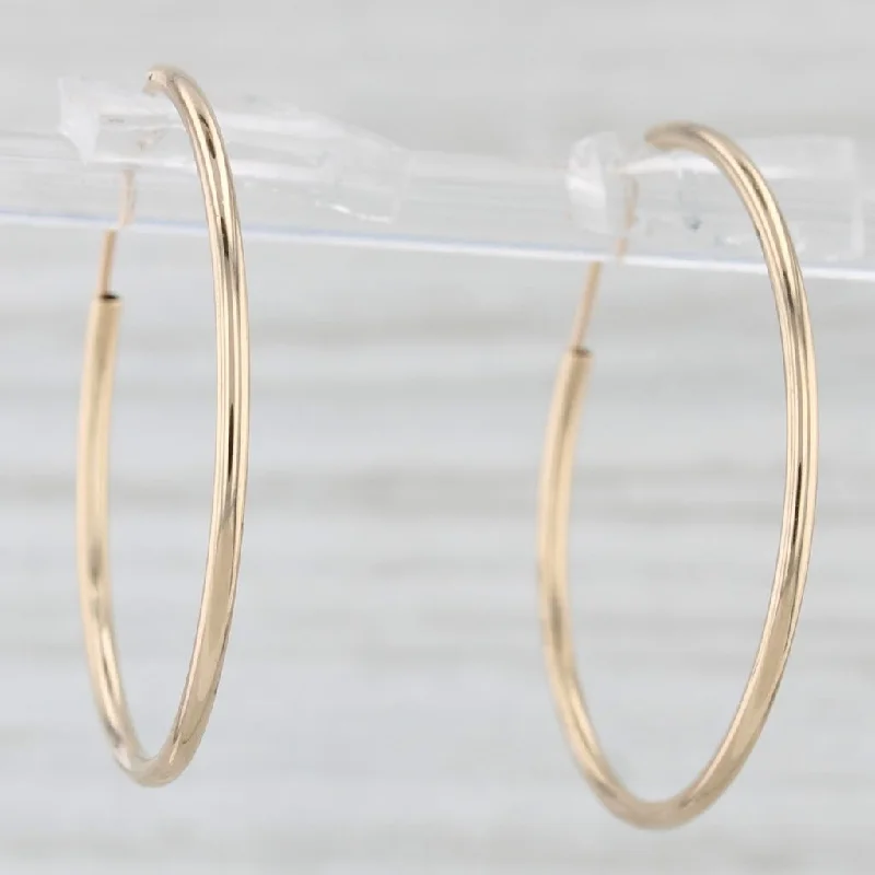 women's earrings modern minimalist -Round Hoop Earrings 14k Yellow Gold Tube Clasp Pierced Hoops