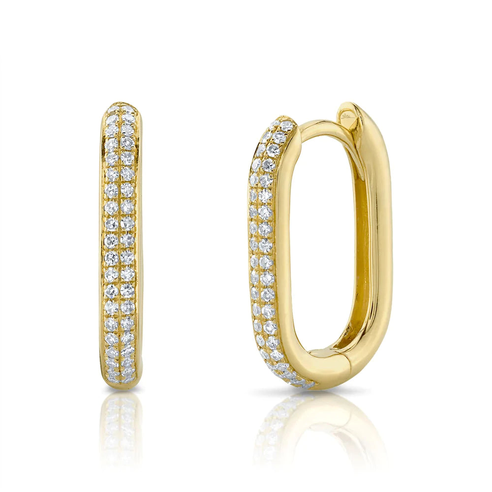 women's earrings for daughter -14K Yellow Gold Diamond Oblong Hoop Earrings