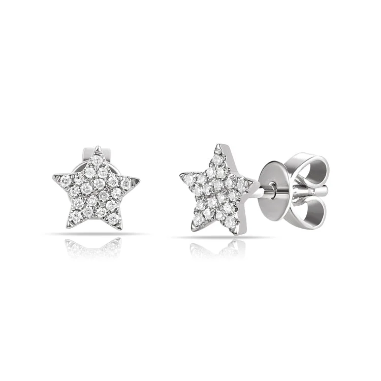 women's earrings elegant fashion -14K White Gold Diamond Mini Star Earrings