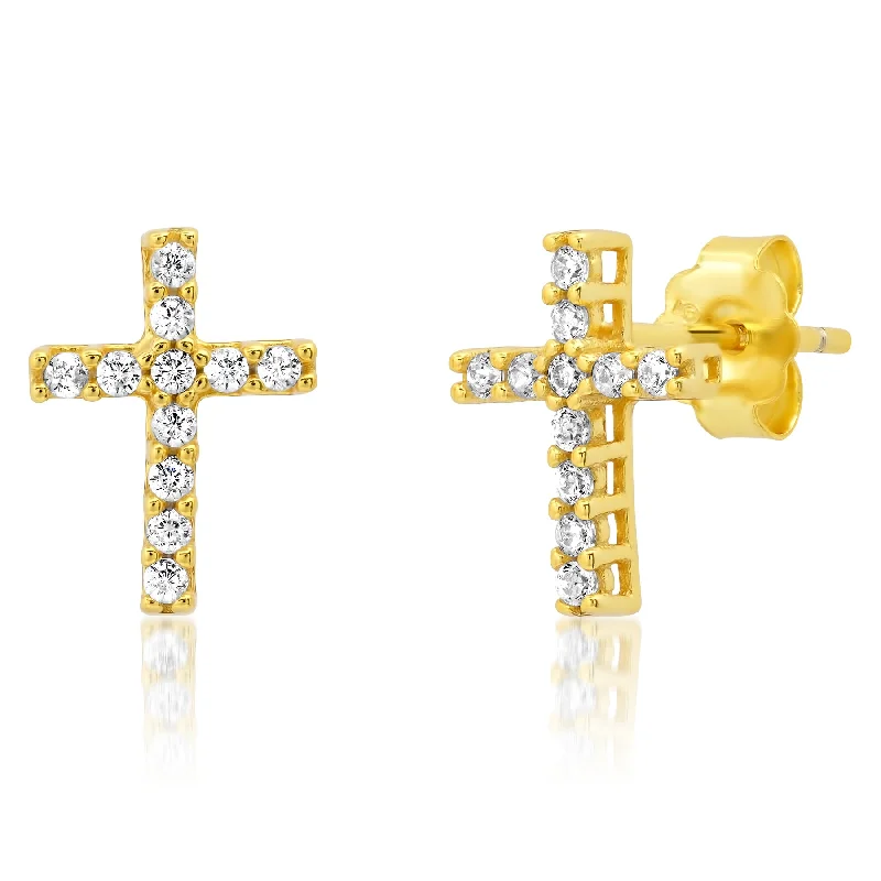 women's earrings gold -CROSS STUDS, GOLD