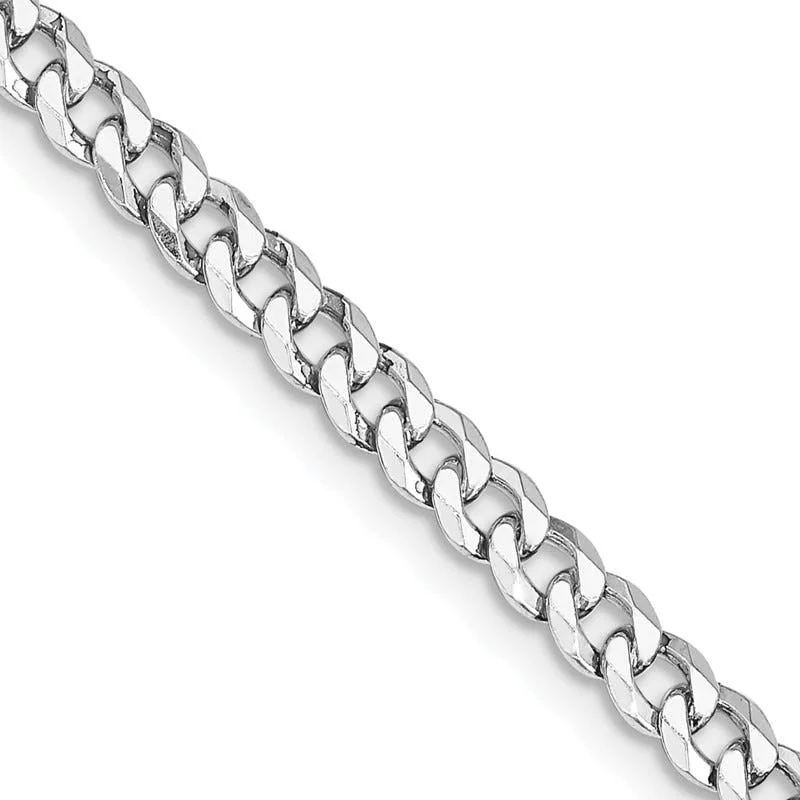 women's necklace short chain -Sterling Silver Rhodium-plated 4mm Beveled Curb Chain Necklace