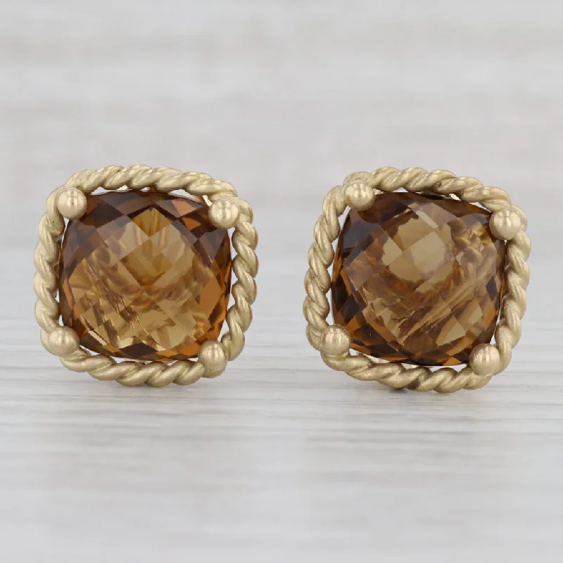 women's earrings unique design -20ctw Brown Smoky Quartz Earrings 14k Yellow Gold Omega Backs Maz