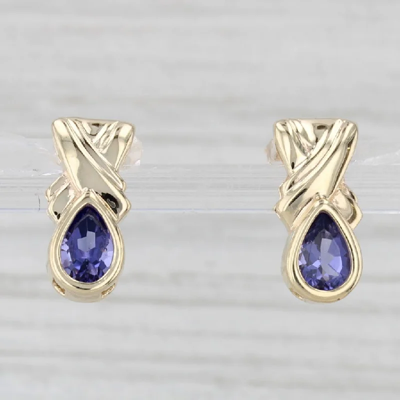 women's earrings classic style -1.10ctw Iolite Drop Earrings 10k Yellow Gold