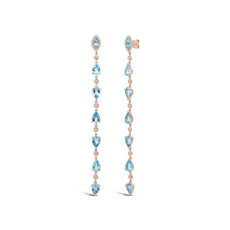 women's earrings vintage inspired -14K Rose Gold Diamond + Blue Topaz Earrings