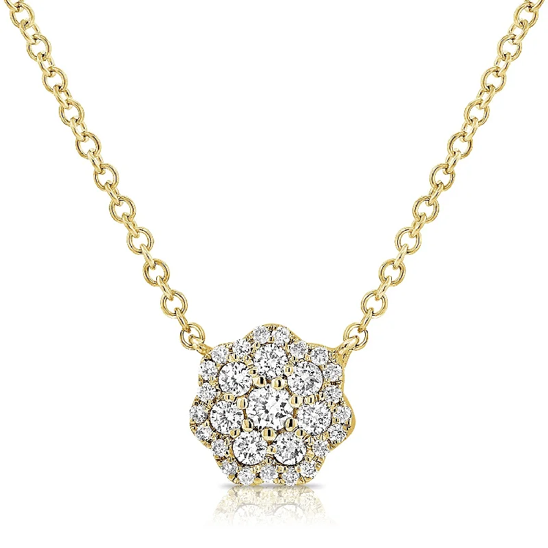 women's necklace with emerald -Diamond Floral Cluster Pendant Necklace in 14K Gold