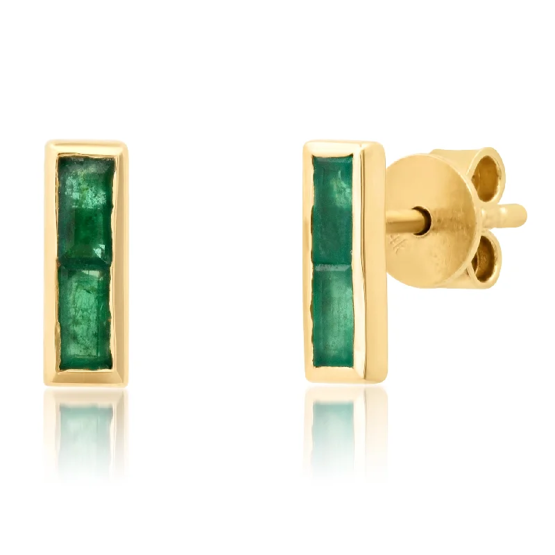 women's earrings celestial stars -BAGUETTE EMERALD STUDS, 14kt GOLD