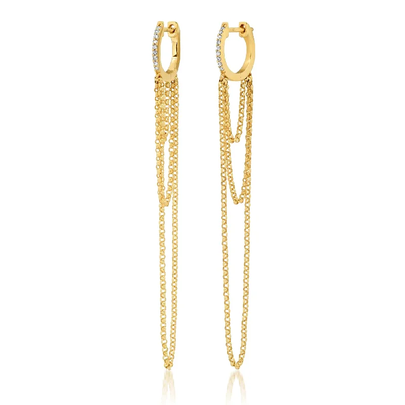 women's earrings boho style -LAYERED CHAIN EARRINGS, GOLD