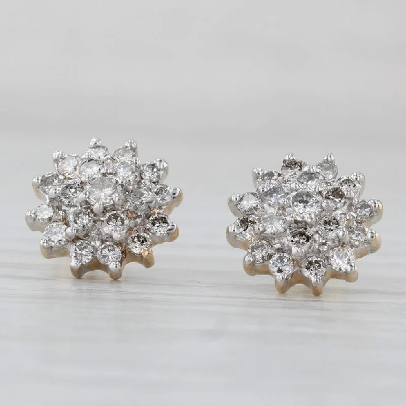 women's earrings vintage -0.90ctw Diamond Flower Cluster Stud Earrings 10k Yellow White Gold