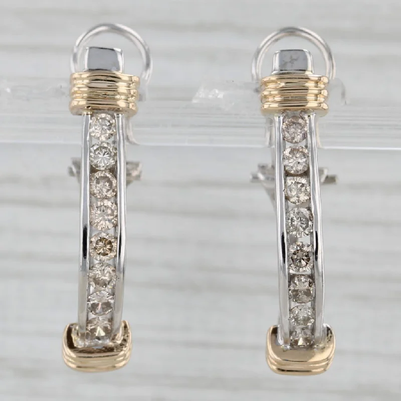 women's earrings elegant fashion -0.80ctw Diamond J-Hook Earrings 14k White Yellow Gold Omega Back Drops